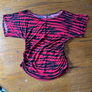 Vintage 90s Y2K Body Central Red and Black Zebra Striped Top Blouse Large